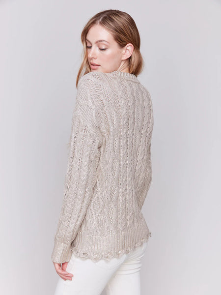 CHARLI B | Metallic Cable Knit Sweater - Champagne