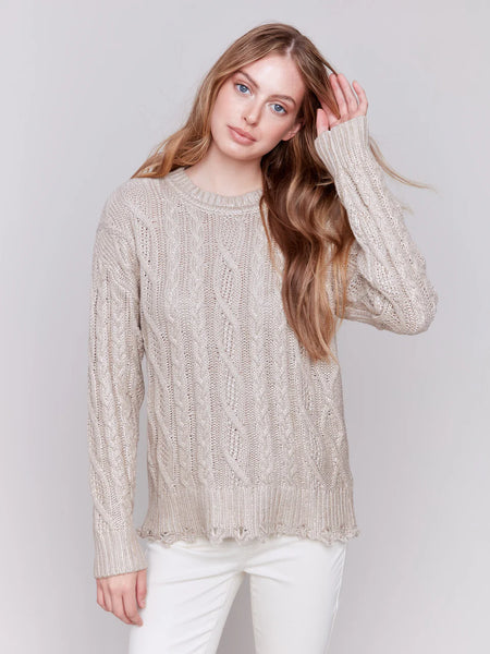 CHARLI B | Metallic Cable Knit Sweater - Champagne