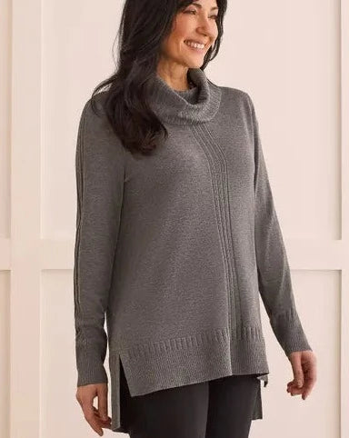 Tribal Thin Cowl Neck Sweater - H.Charcoal