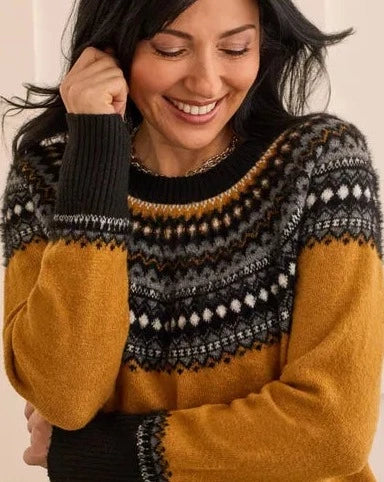Tribal Crew Neck Jacquard Sweater - Marigold