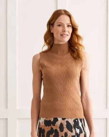 Tribal Sleeveless Mock Neck Top - Cinnamon