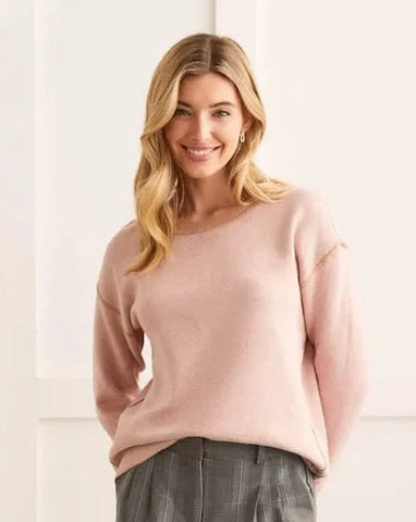 Tribal Crew Neck Reversible Sweater - Rose Pink