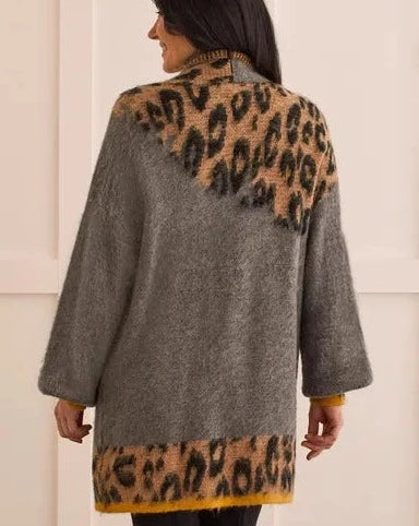 Tribal Leopard Print Sweater Cardigan - Charcoal