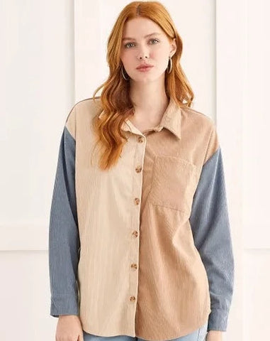 Tribal Color Block Button Up - Cinnamon