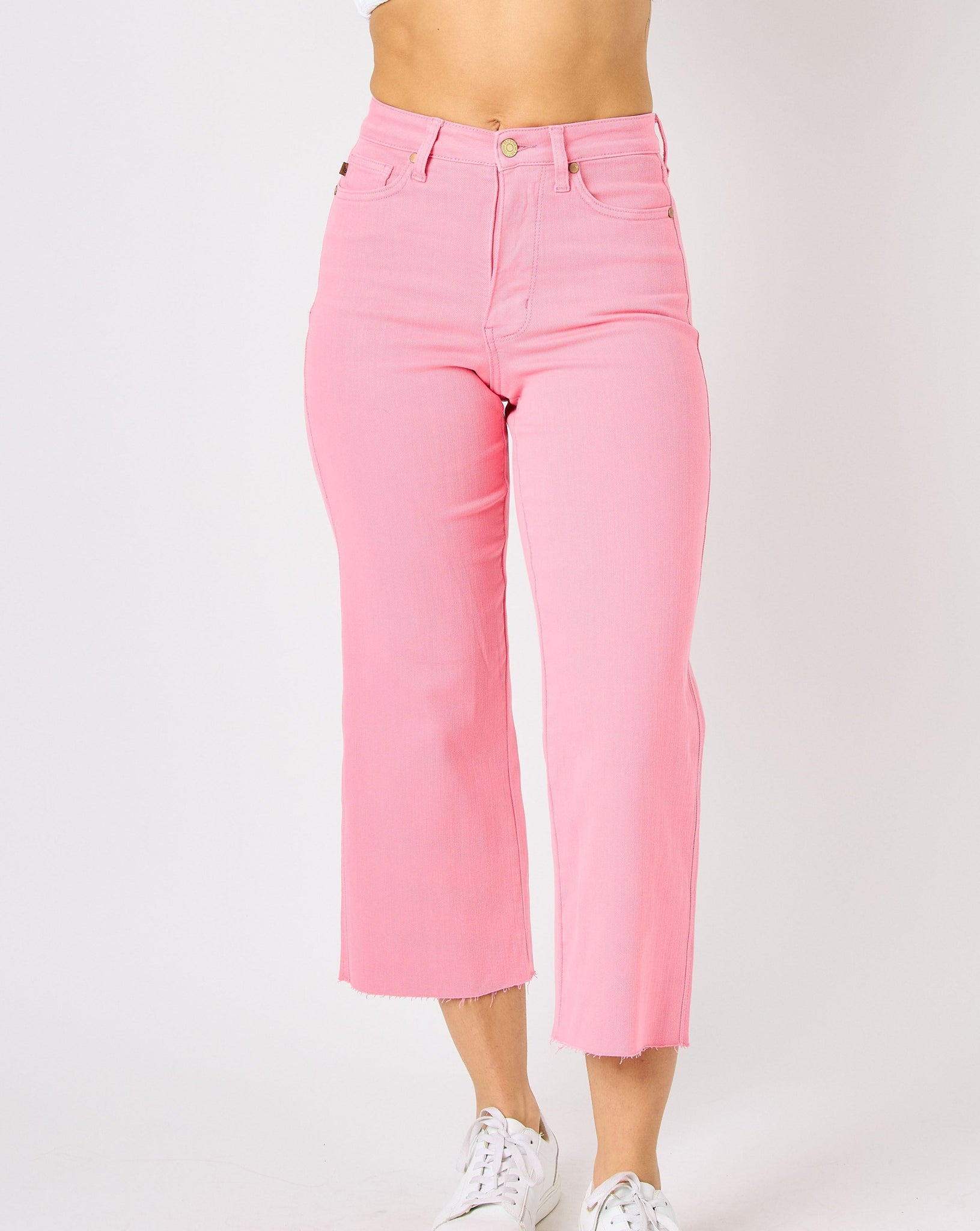 Wide Crop Leg Color Jeans - Pink