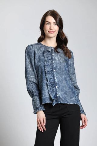 APNY | Moon Wash Puff Sleeve Top w/ Ruffle Placket