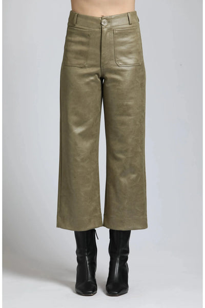 APNY | Vegan Leather Wide Leg Pant w/ Patch Pockets