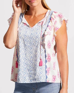 TRIBAL Mixed Print Blouse - Hi Pink