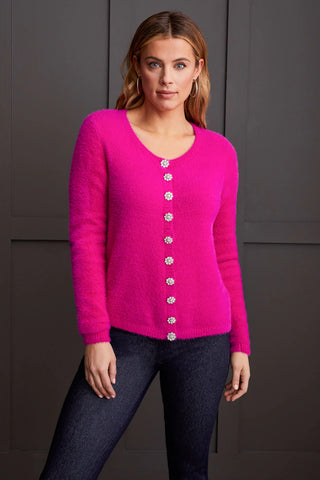 TRIBAL | Sweater Cardigan w/ Fancy Buttons - Deep Magenta