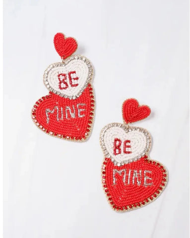 Be Mine Hearts Earrings - Red/White