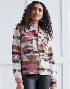 Tribal Crop Shacket - Rose Blush