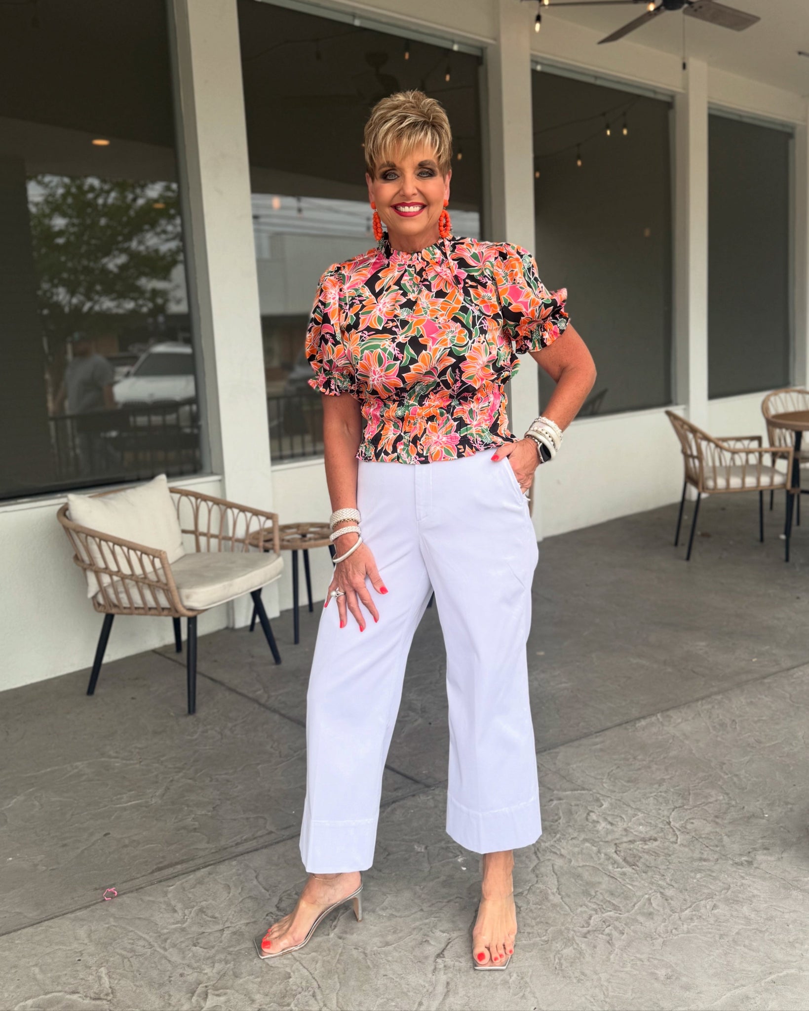 THML FLORAL SMOCKED WAIST TOP - BLK