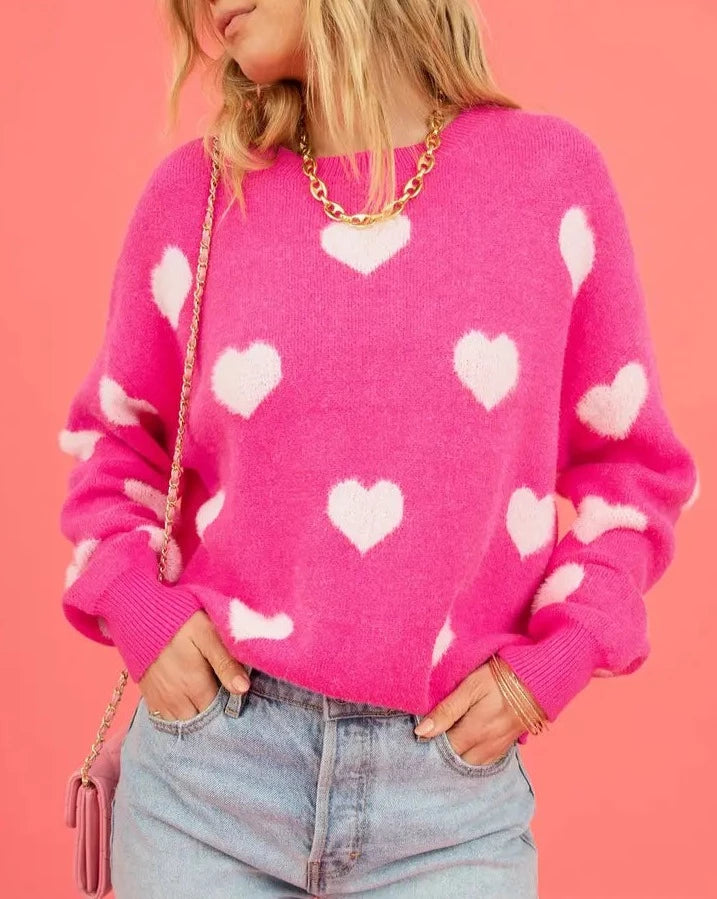 Loving You Is Easy Heart Sweater - Hot Pink