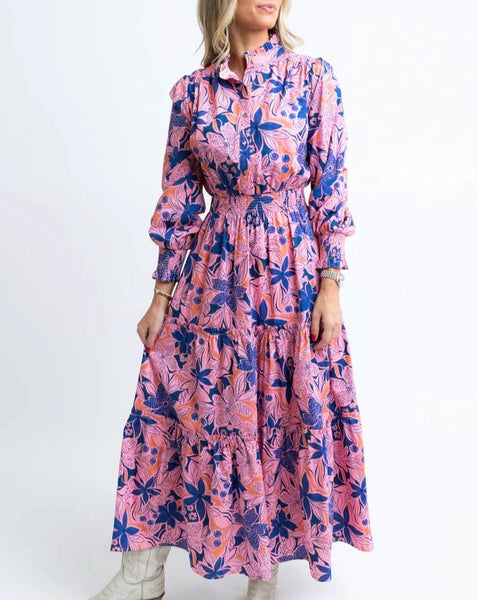 Karlie Floral Poplin Maxi Dress - Navy