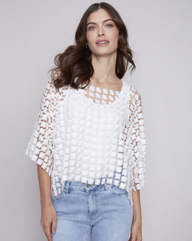 CHARLIE B Flower Embroidery Blouse - White