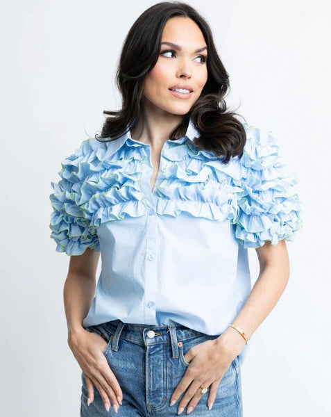 KARLIE Contrast Stitch Ruffle Top