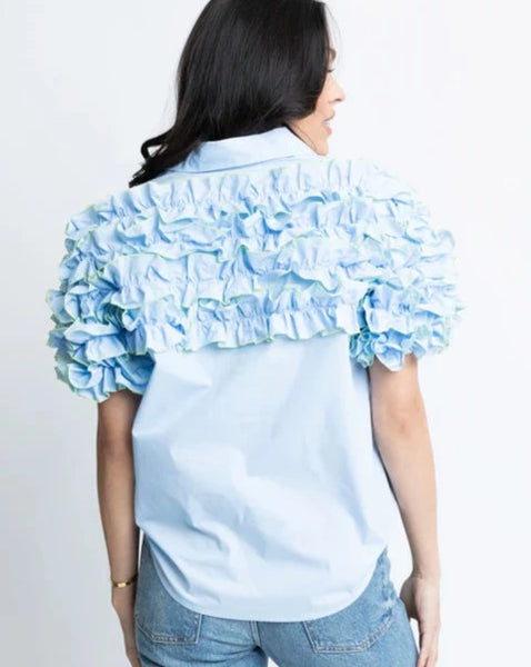 KARLIE Contrast Stitch Ruffle Top