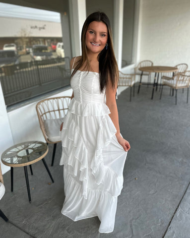 Springtime Sunshine Ruffled Maxi Dress - White