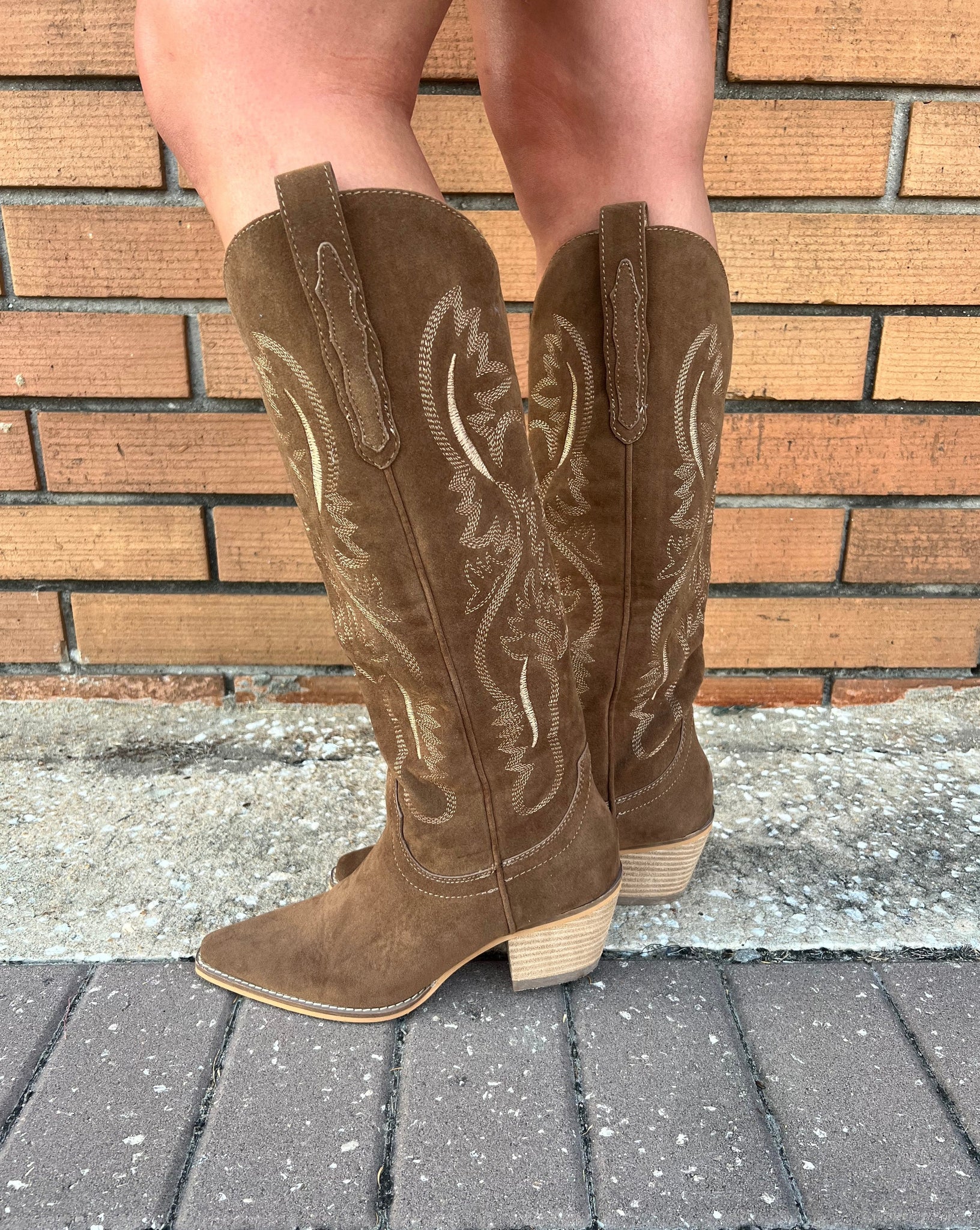 Suede Cowgirl Boot - Brown