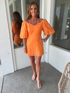 KARLIE STRIPE TRIM SWEETHEART DRESS - ORANGE