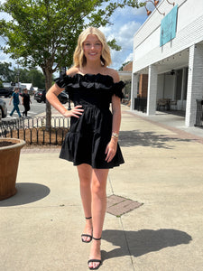 FRILLS OFF THE SHOULDER DRESS - BLACK