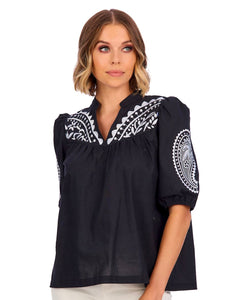 HUMPHREY EMBROIDERED TOP - BLACK