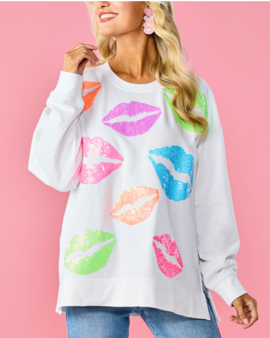 SPARKLE LIPS SWEATER - WHITE