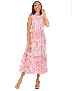 WARD SMOCKED MIDI DRESS - PINK