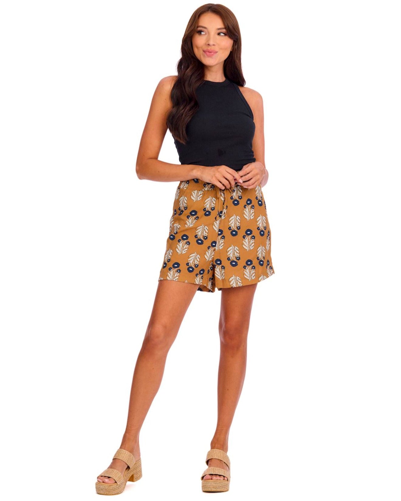 MARLO PRINTED SHORT - MUSTARD