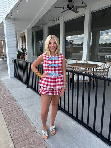 BRIANNA CANNON-Gingham Picnic Ruffle Shorts
