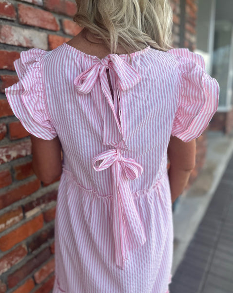 Mudpie Bardot Maxi Dress - Pink Strip