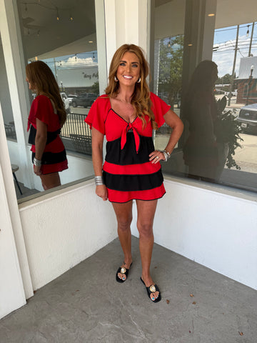 GAME DAY TIERED SKIRT - RED/BLK