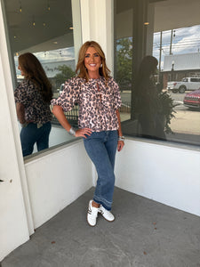 KARLIE DENIM KNOT TIE TOP - LEOPARD