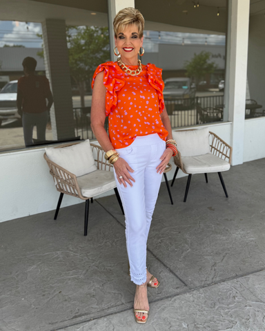 FLUTTER SLEEVE DOTTED TOP - ORANGE