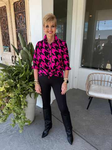 BOHO CHIC PRINT BLOUSE - PINK/BLK