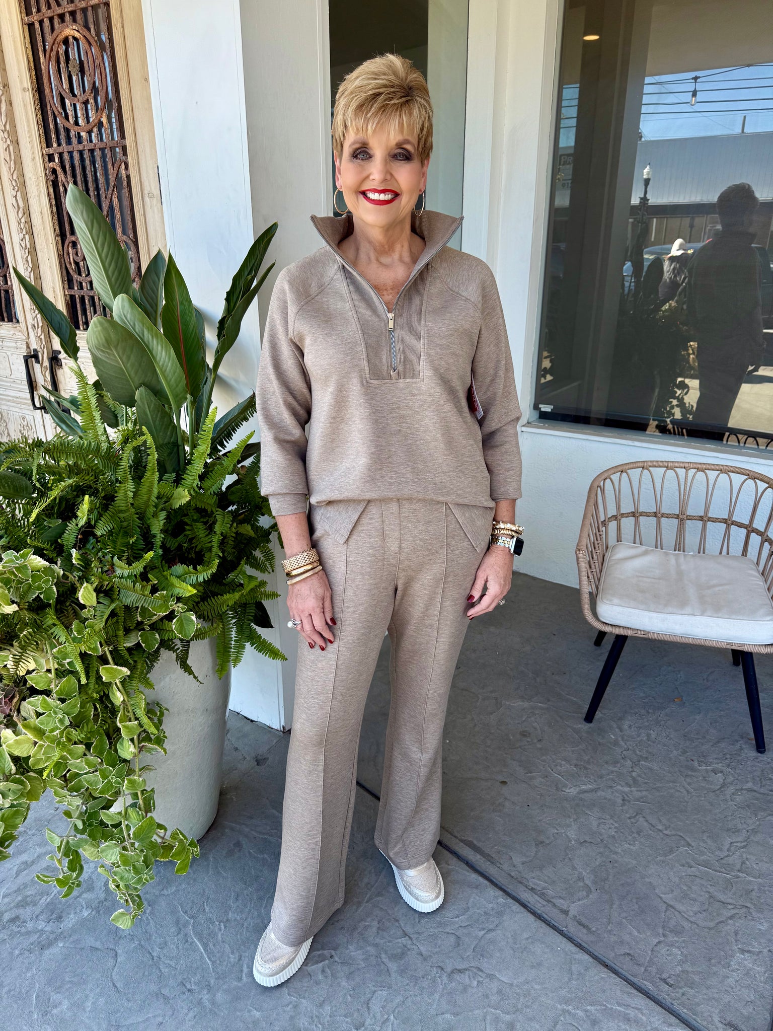 SPANX BRUSHED 1/2 ZIP TUNIC - BROWN