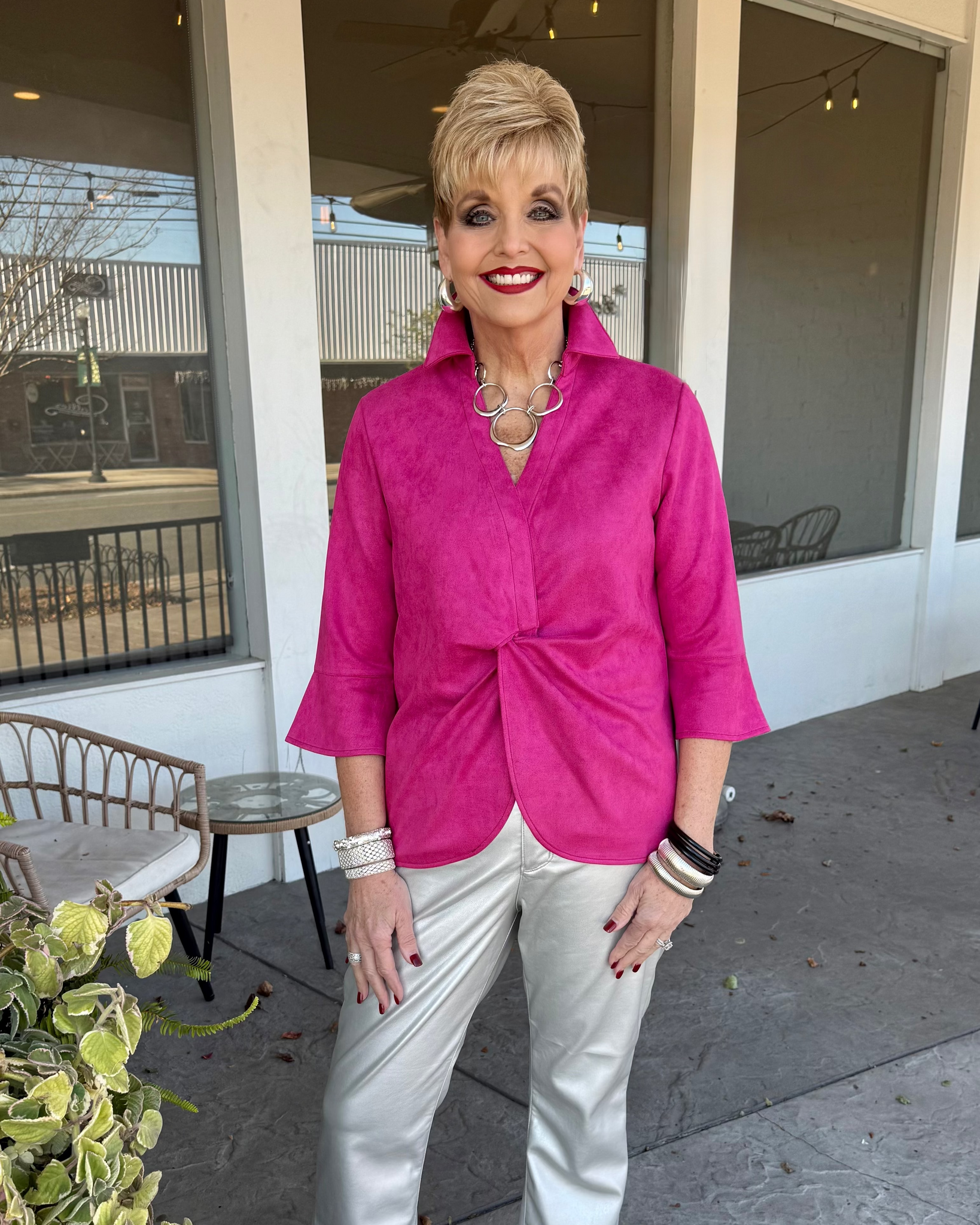 BOHO CHIC SUEDE TOP - FUCHSIA