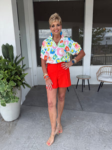 LEOPARD V-NECK WITH PUFF SLEEVE - MULTI