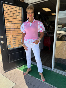 Strut&Bolt Pink Floral Top W/ Pink Vest OverLay