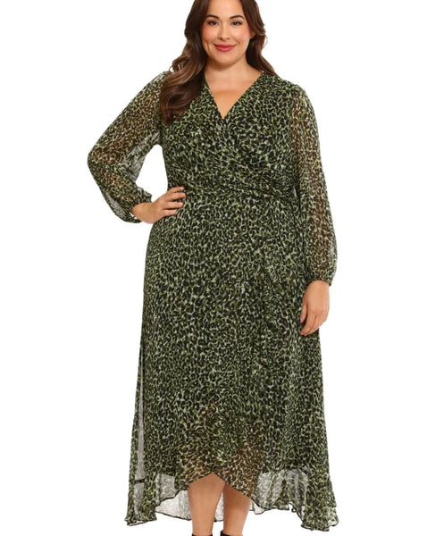 London Times Long Sleeve Thora Maxi Dress - Sage/Green