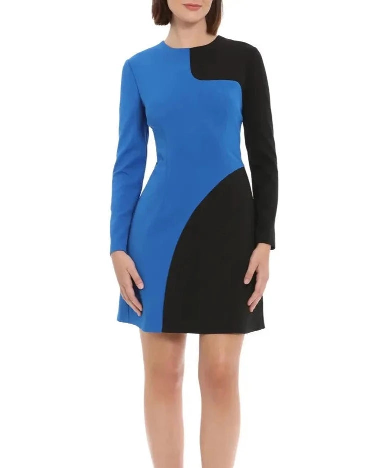 Donna Morgan Colorblock Long Sleeve Sheath Dress - Blue/Black