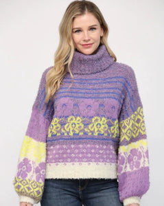 Fuzzy Floral Sweater - Purple