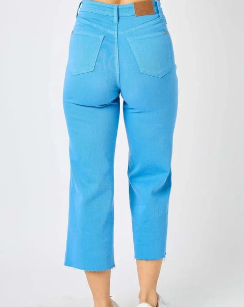 Wide Crop Leg Color Jeans - Sky Blue