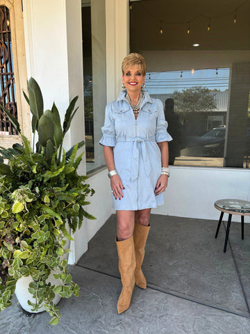 BOHO CHIC SUEDE DRESS - LT BLUE