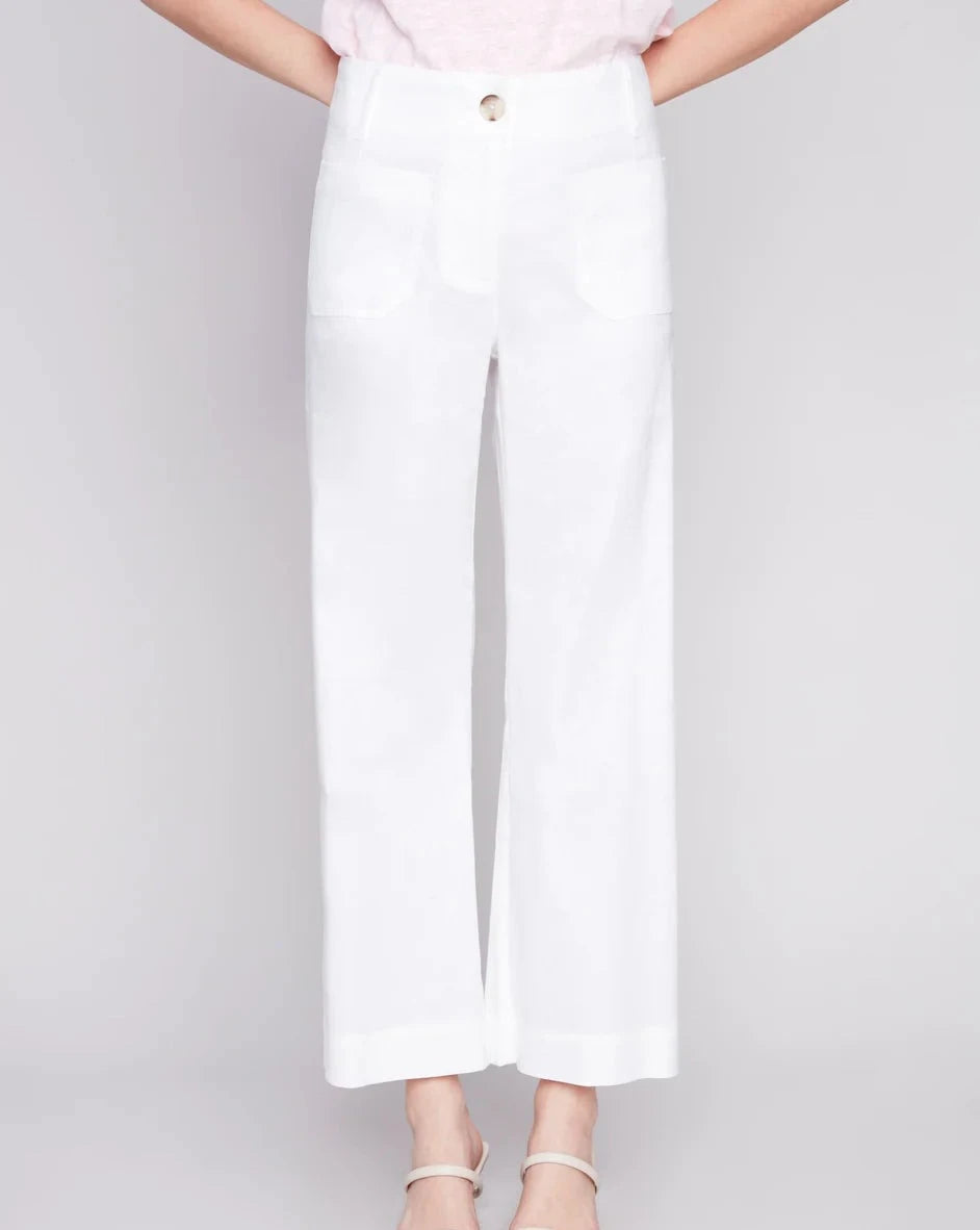 CHARLIE B Cropped Linen Blend Pants - White