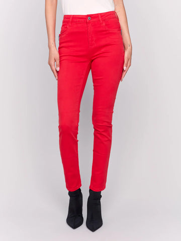 CHARLIE B | Skinny Twill Pants w/ Zipper Pocket Detail
