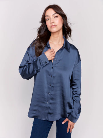 CHARLIE B | Solid Satin Button-Down Shirt