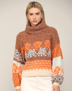 Fuzzy Floral Sweater - Orange