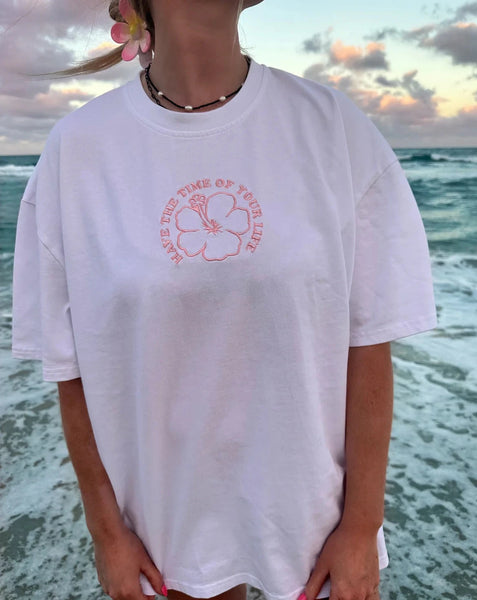 SUNKISSED COCONUT Hibiscus Embroider Tee