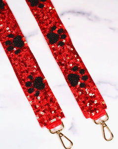 Kickoff Paw Print Sequin Crossbody Strap - Red